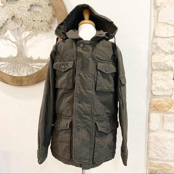 J Crew Men's Broken In Hooded Field Mechanic Jacket Fatigue Green